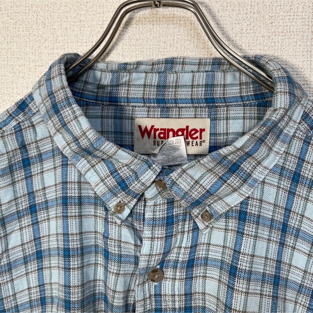 Wrangler(ラングラー)の【ラングラー】半袖シャツ　ワークシャツ　チェック柄　胸ポケット　水色47 メンズのトップス(シャツ)の商品写真