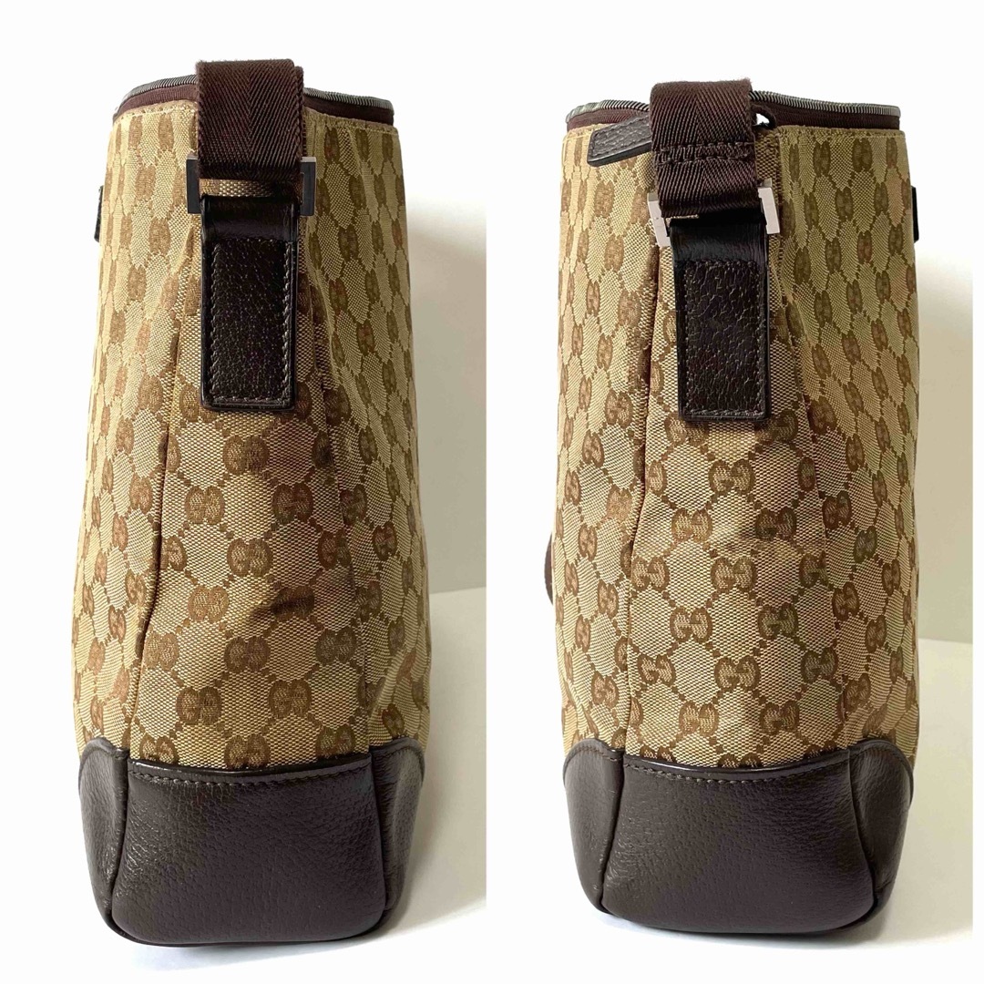 Gucci(グッチ)の【美品】グッチ　ショルダーバッグ　メッセンジャーバッグ　GGキャンバス×レザー メンズのバッグ(ショルダーバッグ)の商品写真