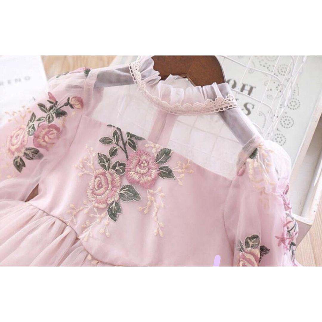 KWEA020チュールドレス 子供服ワンピース 花柄 プリンセス 春夏 キッズ/ベビー/マタニティのキッズ服女の子用(90cm~)(ワンピース)の商品写真