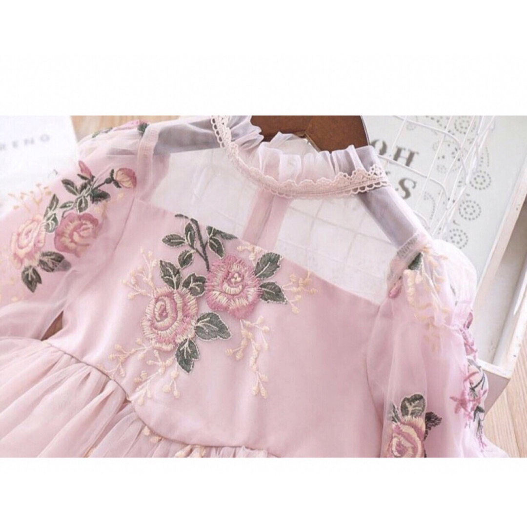 KWEA020チュールドレス 子供服ワンピース 花柄 プリンセス 春夏 キッズ/ベビー/マタニティのキッズ服女の子用(90cm~)(ワンピース)の商品写真