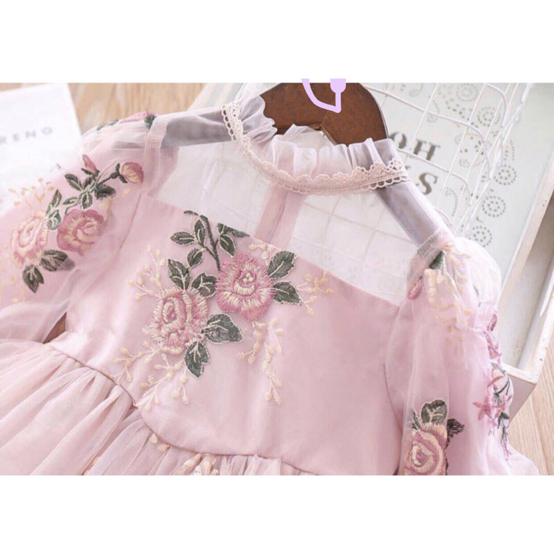 KWEA020チュールドレス 子供服ワンピース 花柄 プリンセス 春夏 キッズ/ベビー/マタニティのキッズ服女の子用(90cm~)(ワンピース)の商品写真