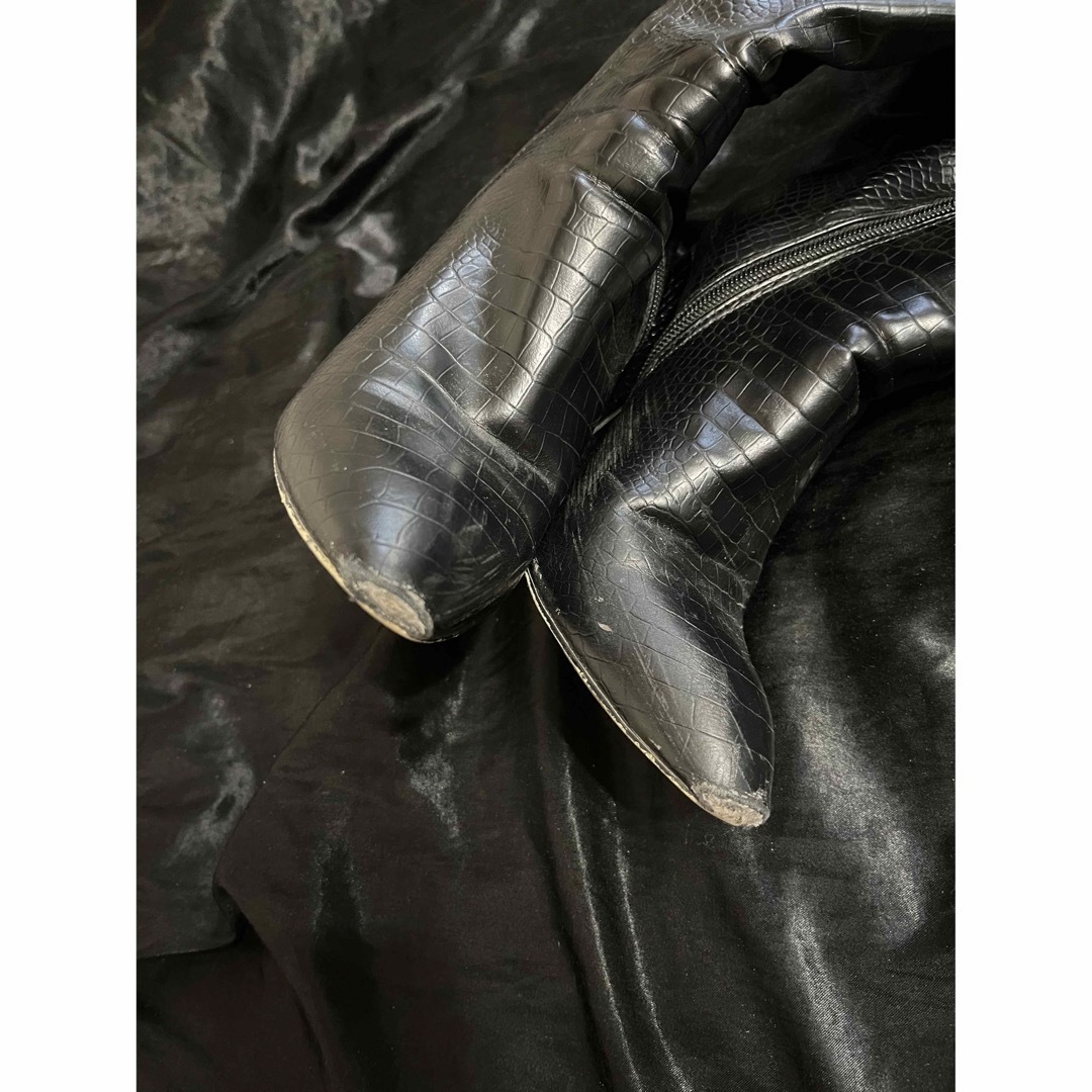 ニーハイブーツ　サイハイブーツ　黒　ブラック　チャンキーヒール　太ヒール　レザー レディースの靴/シューズ(ブーツ)の商品写真