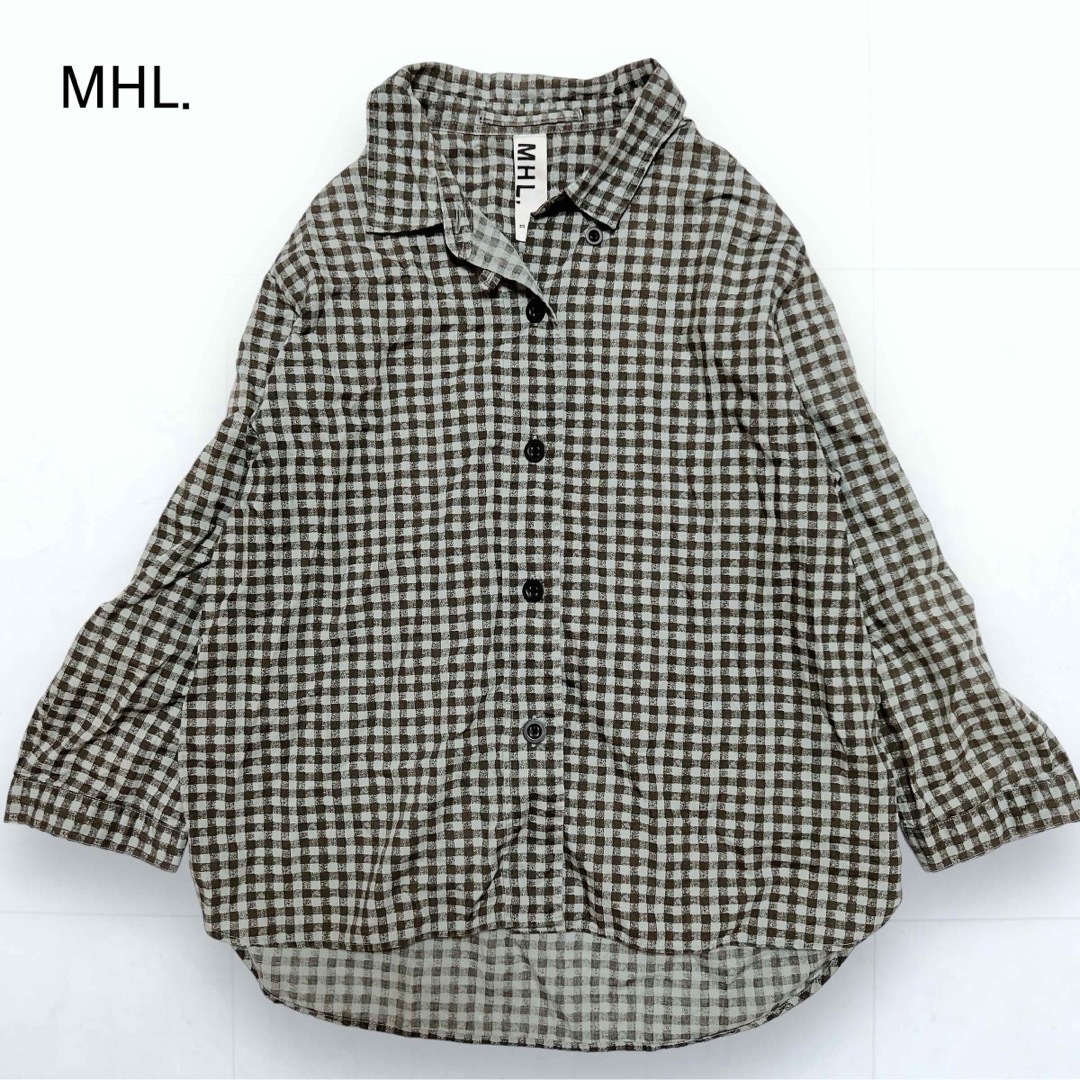 MHL.(エムエイチエル)の美品＊MHL. ギンガムチェック コットンシャツ 七分袖 グレー 2 レディースのトップス(シャツ/ブラウス(長袖/七分))の商品写真