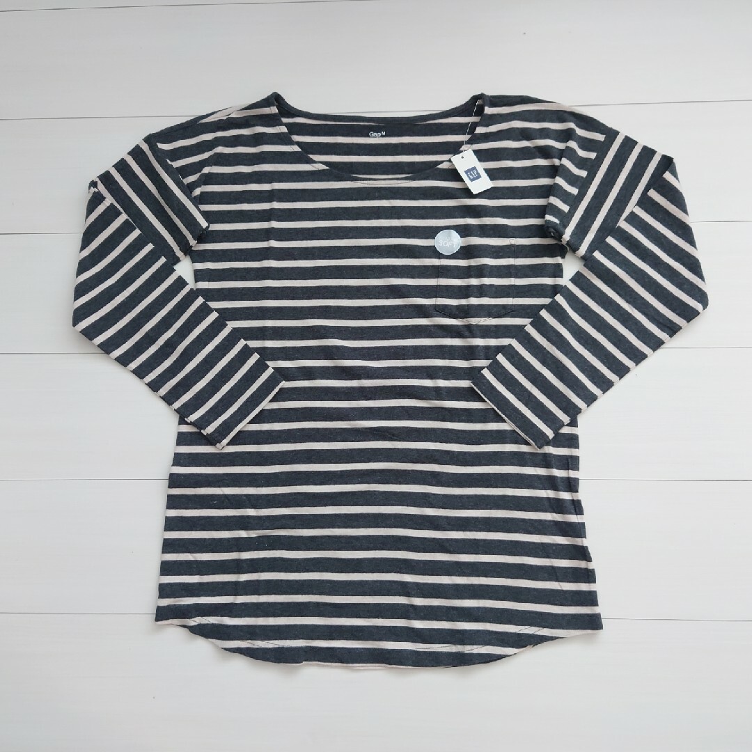 GAP(ギャップ)のGAP スーパーソフト 長袖Tシャツ ボーダー M 新品 グレー ベージュ レディースのトップス(Tシャツ(長袖/七分))の商品写真