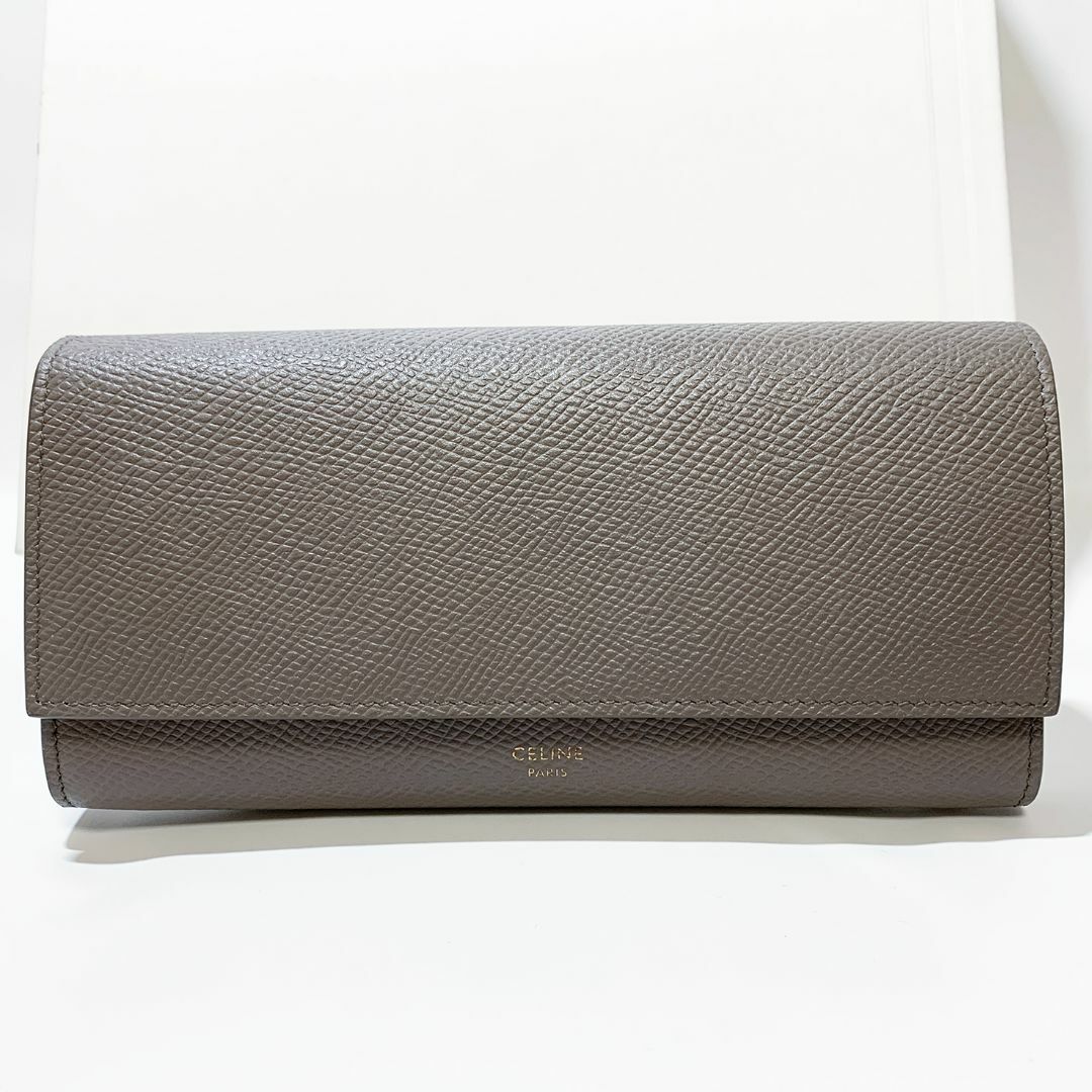 極美品】CELINE セリーヌ 二つ折り 長財布 レザー グレージュ系 極美品】CELINE セリーヌ 二つ折り 長財布 レザー グレージュ系