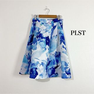 PLST - PLST 花柄 マーブル 高級感 エレガント フレアスカート ブルー 白 夏