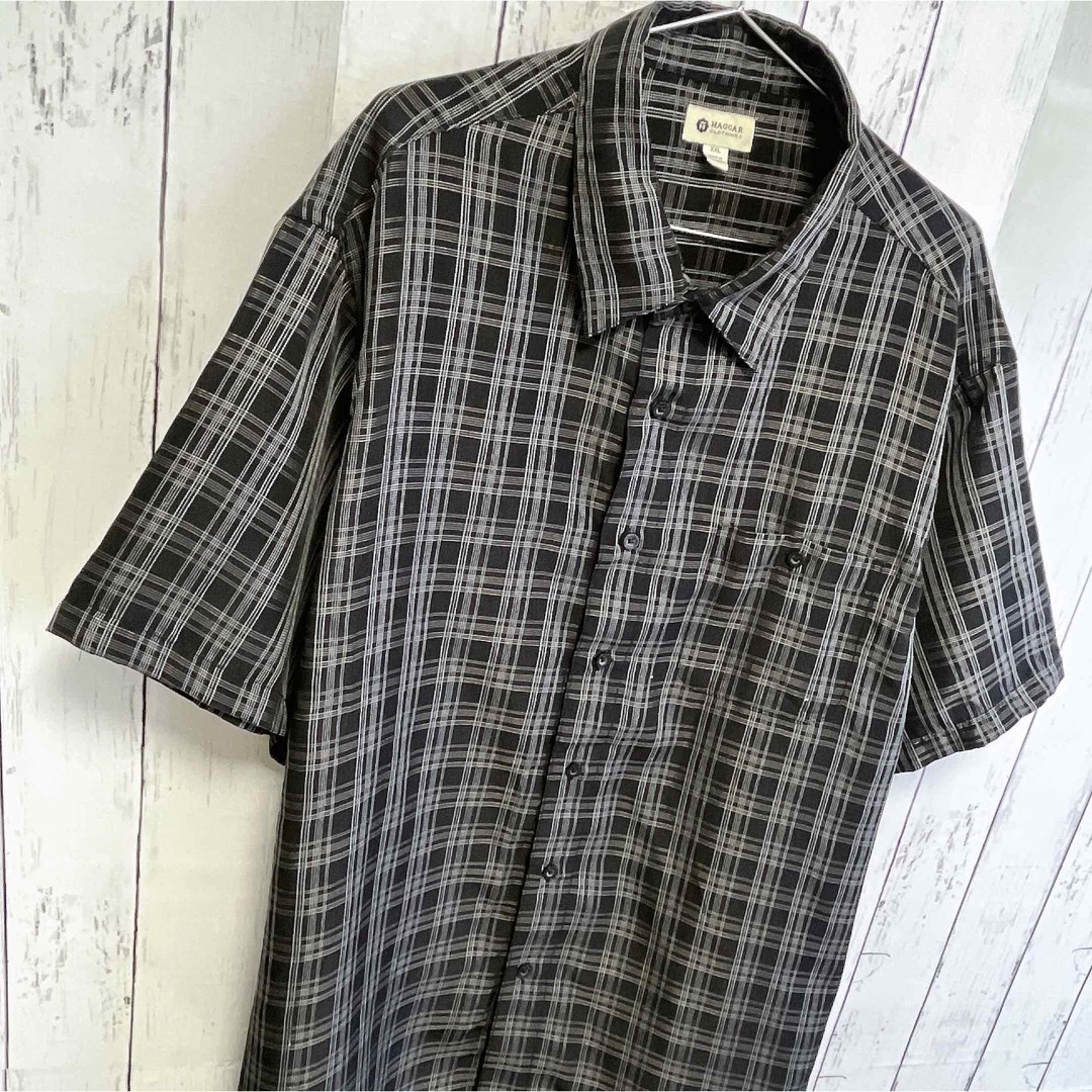 shirts(シャツ)のUSA古着　HAGGAR　半袖シャツ　ドレスシャツ　XXL　チェック柄　ブラック メンズのトップス(シャツ)の商品写真