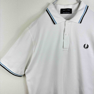 フレッドペリー(FRED PERRY)のフレッドペリー　ポロシャツ　半袖　M12 英国製　白紺水色　42  XL(ポロシャツ)