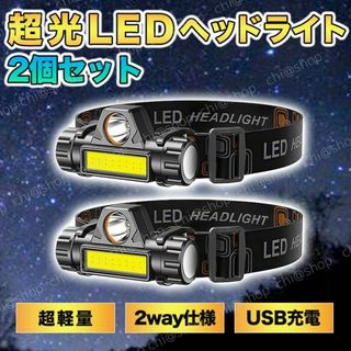 充電式ヘッドライト　超軽量の小型ライトで防災リュックにも入るキャンプ用の照明器具(ライト/ランタン)