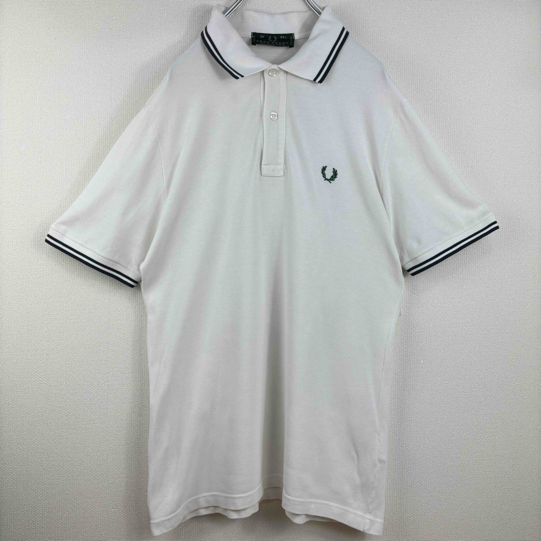 FRED PERRY(フレッドペリー)のヴィンテージ　フレッドペリー　ポロシャツ　半袖　38 M 白緑紺　古着 メンズのトップス(ポロシャツ)の商品写真