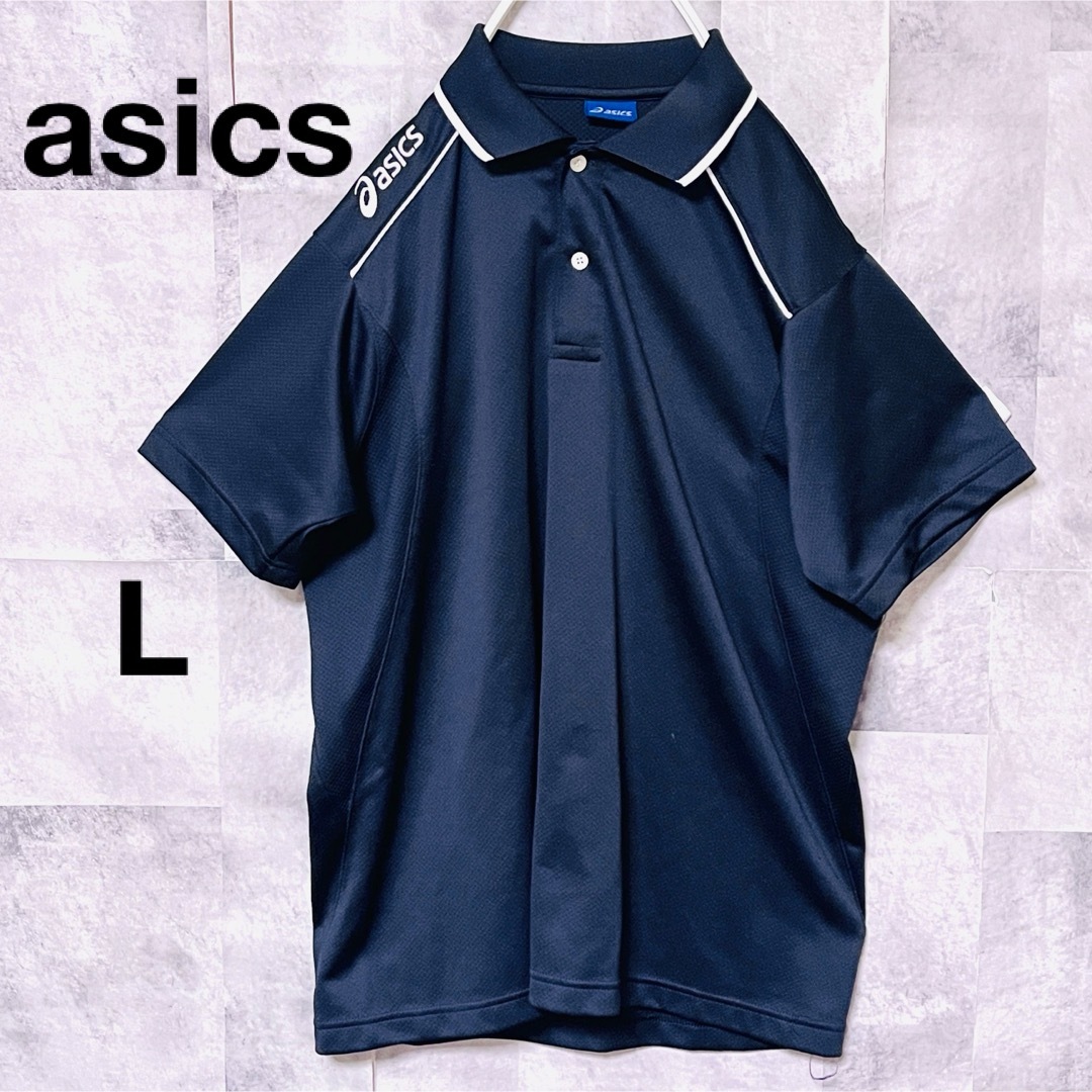asics(アシックス)のアシックスゴルフウェア　ポロシャツ　刺繍ロゴ　肩ロゴ　L ブラック スポーツ/アウトドアのゴルフ(ウエア)の商品写真