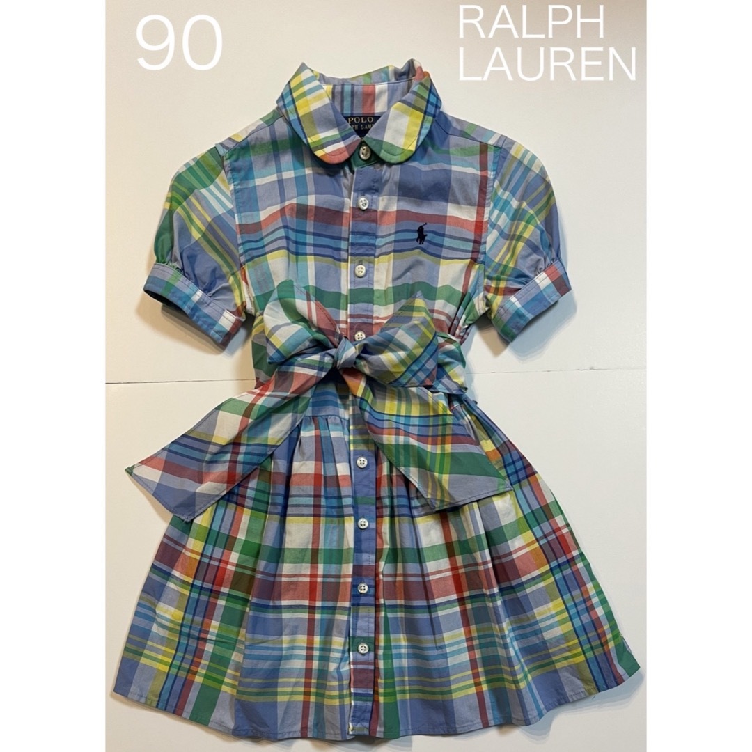 POLO RALPH LAUREN(ポロラルフローレン)の極美品　POLO ラルフローレン　コットン　マドラス　シャツワンピース キッズ/ベビー/マタニティのキッズ服女の子用(90cm~)(ワンピース)の商品写真