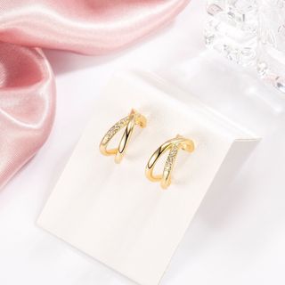 再入荷♡　S925　ピアス　アクセサリー　ゴールド　クロス　ストーン　シンプル(ピアス)