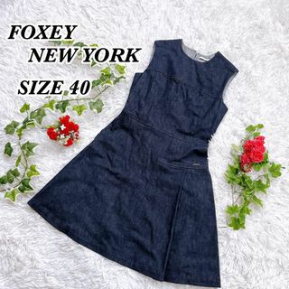 フォクシーニューヨーク(FOXEY NEW YORK)の美品　フォクシー　ニューヨーク　ノースリーブ　デニムワンピース　40(ひざ丈ワンピース)