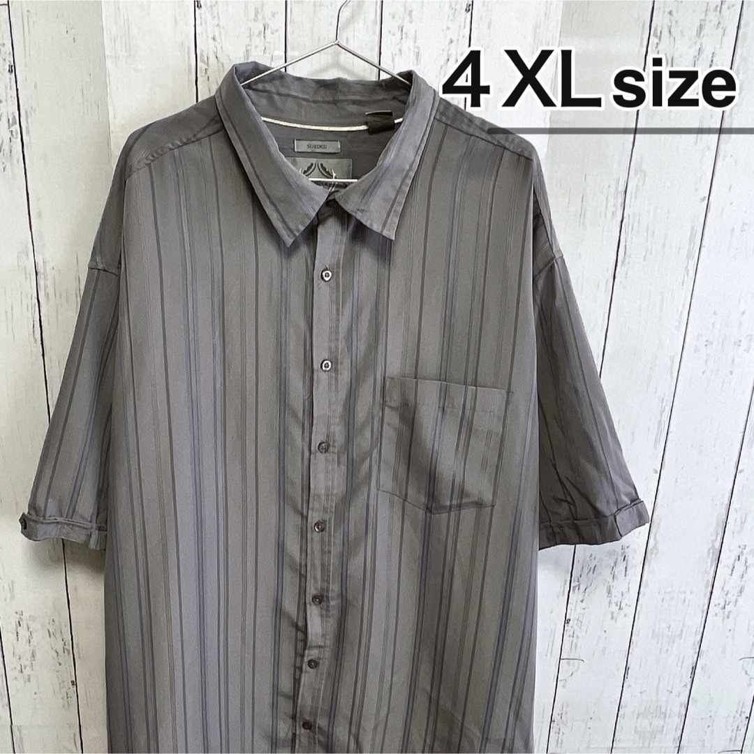 shirts(シャツ)のUSA古着　半袖シャツ　ドレスシャツ　4XL　ストライプ　グレー　オーバーサイズ メンズのトップス(シャツ)の商品写真