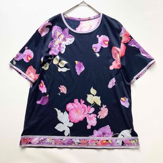 LEONARD - 美品✨レオナール カットソー 花柄 ネイビー L