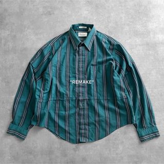 "remake" blue-green cut-off shirt. 長袖 青緑(シャツ)