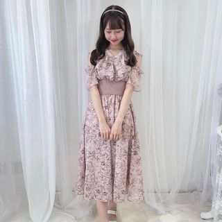 エブリン(evelyn)の花柄リブOP 花柄リブワンピース ウエストリブ evelyn エブリン ピンク(ロングワンピース/マキシワンピース)