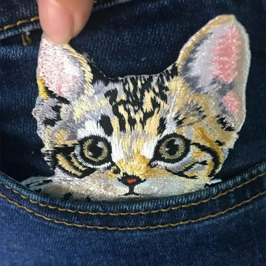 ワッペン　アイロン接着　刺繍　ポケット　衣類　ペット　イエロー猫　ねこ ハンドメイドの素材/材料(その他)の商品写真