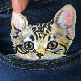 ワッペン　アイロン接着　刺繍　ポケット　衣類　ペット　イエロー猫　ねこ(その他)