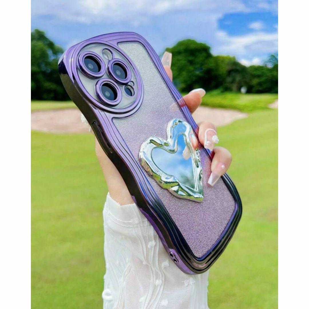 韓国 iPhoneケース パープル 紫 ミラー 鏡 キラキラ ラメ ウェーブ スマホ/家電/カメラのスマホアクセサリー(iPhoneケース)の商品写真