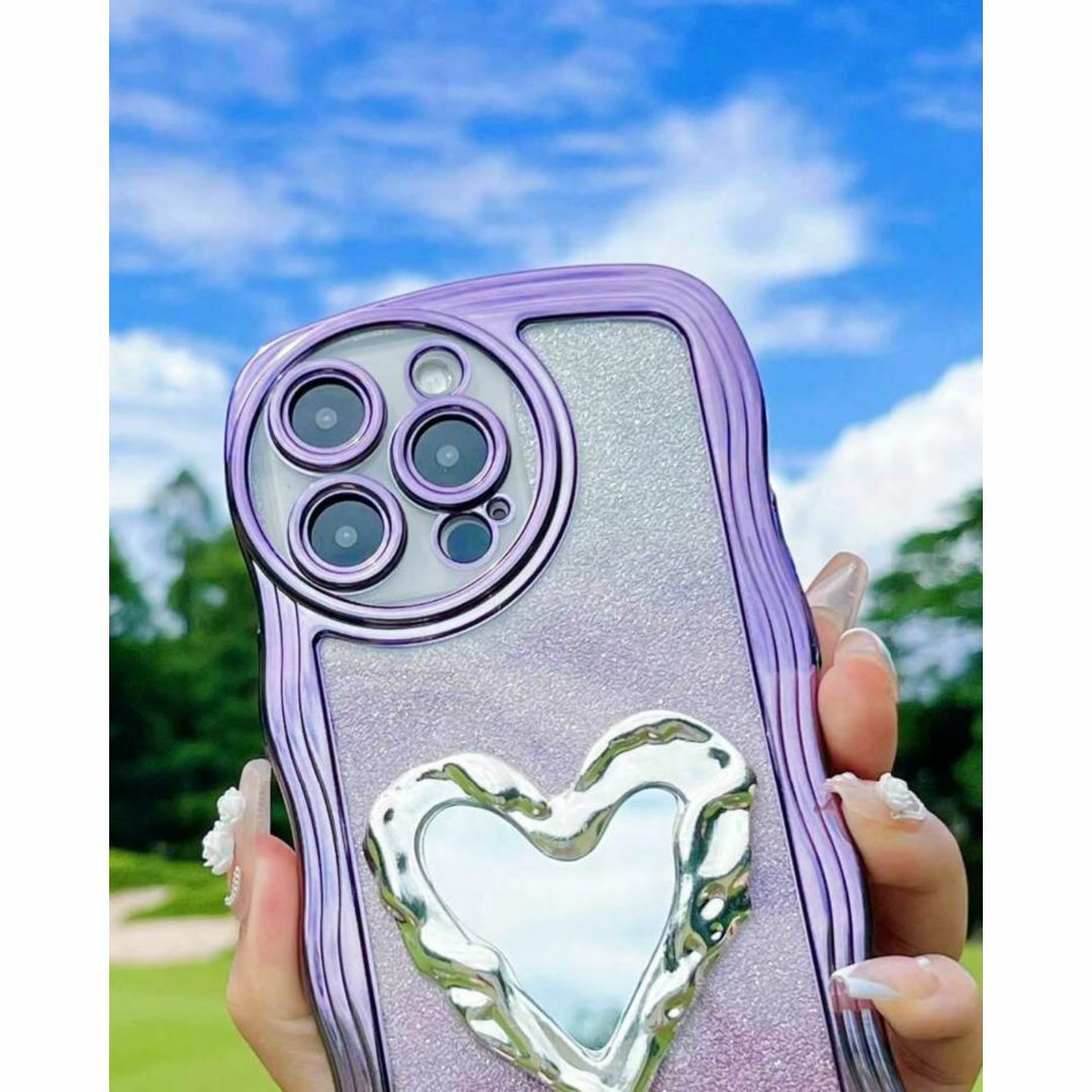 韓国 iPhoneケース パープル 紫 ミラー 鏡 キラキラ ラメ ウェーブ スマホ/家電/カメラのスマホアクセサリー(iPhoneケース)の商品写真