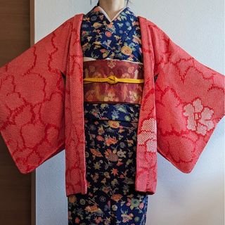 【美品】羽織 正絹 総絞り 花柄(着物)