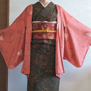 【美品】羽織 正絹 葉っぱ柄 絞り(着物)