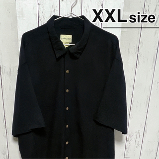 ヴィンテージ(VINTAGE)のUSA古着　半袖シャツ　XXL　シルク　絹　ブラック　オーバーサイズ　柄シャツ(シャツ)