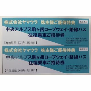 ヤマウラ  株主優待  中央アルプス駒ヶ岳ロープウェイ・路線バス  往復乗車券2