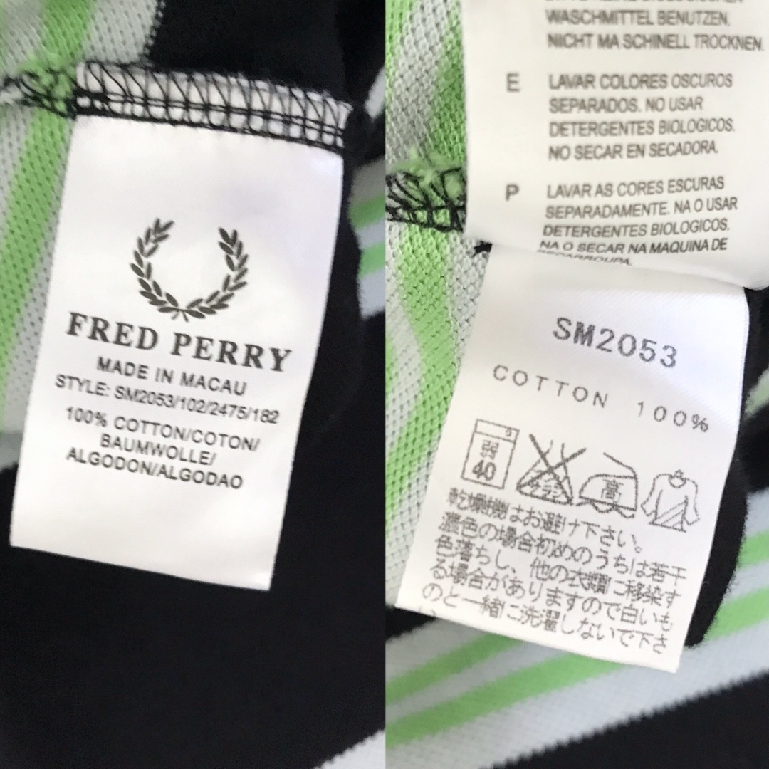 FRED PERRY(フレッドペリー)のフレッドペリー★鹿の子ボーダー★ノースリーブTシャツ★クルーネック★海外モデルM メンズのトップス(Tシャツ/カットソー(半袖/袖なし))の商品写真