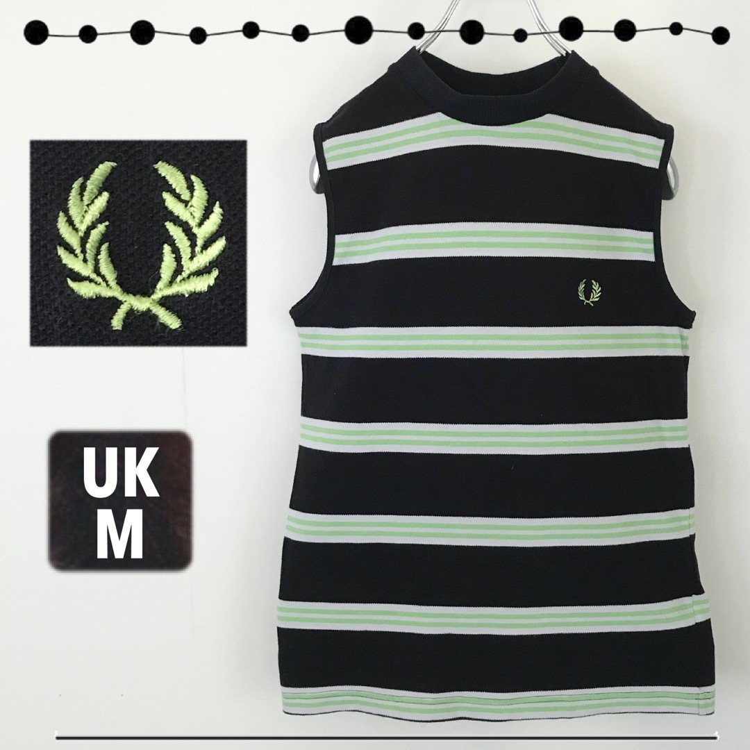 FRED PERRY(フレッドペリー)のフレッドペリー★鹿の子ボーダー★ノースリーブTシャツ★クルーネック★海外モデルM メンズのトップス(Tシャツ/カットソー(半袖/袖なし))の商品写真