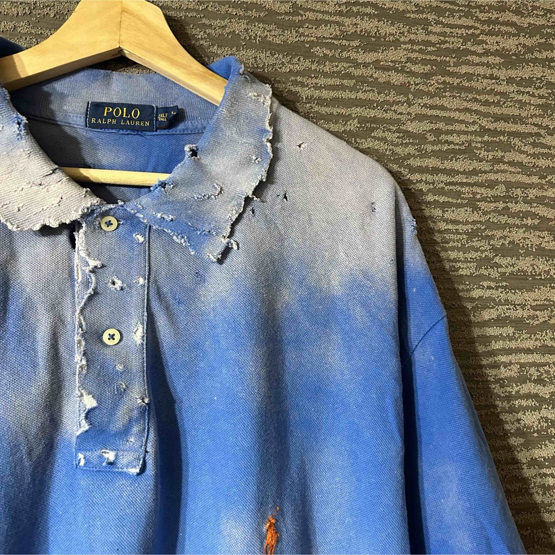 POLO（RALPH LAUREN）(ポロ)のpolo ラルフローレン  ボロ ポロシャツ ダメージ ブリーチ 2xl 古着 メンズのトップス(ポロシャツ)の商品写真