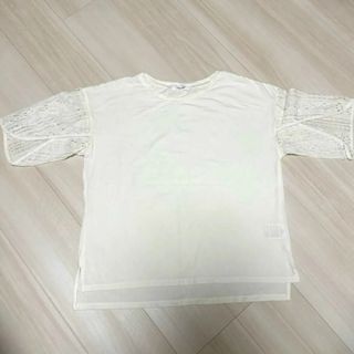 【美品】 レディース トップス 白T レース 半袖 Tシャツ 無地(Tシャツ(半袖/袖なし))