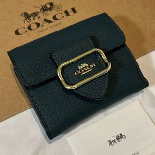 COACH  ミニ　財布　二つ折り　ネイビー　グリーン　レザー　未使用品