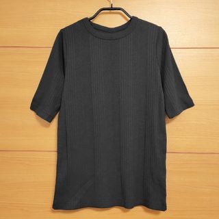 ニッセン(ニッセン)の【美品】ランダムリブ 5分袖 クルーネックＴ (ブラック M)(Tシャツ(半袖/袖なし))