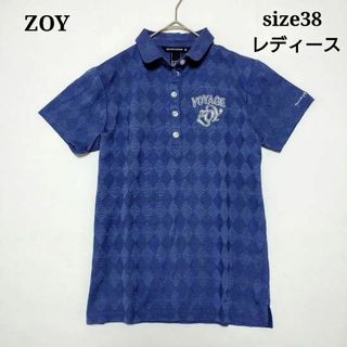 ZOY - ゾーイ ポロシャツ 38 M ネイビー ゴルフウェア　刺繍 レディース