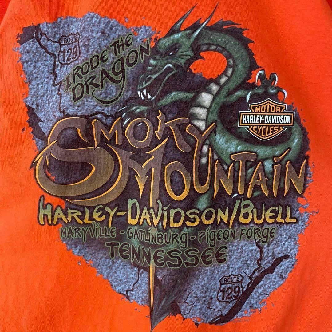 Harley Davidson(ハーレーダビッドソン)の超激レア 00s ハーレーダビッドソン ロンT ドラゴン 龍 2XL 両面袖ロゴ メンズのトップス(Tシャツ/カットソー(七分/長袖))の商品写真