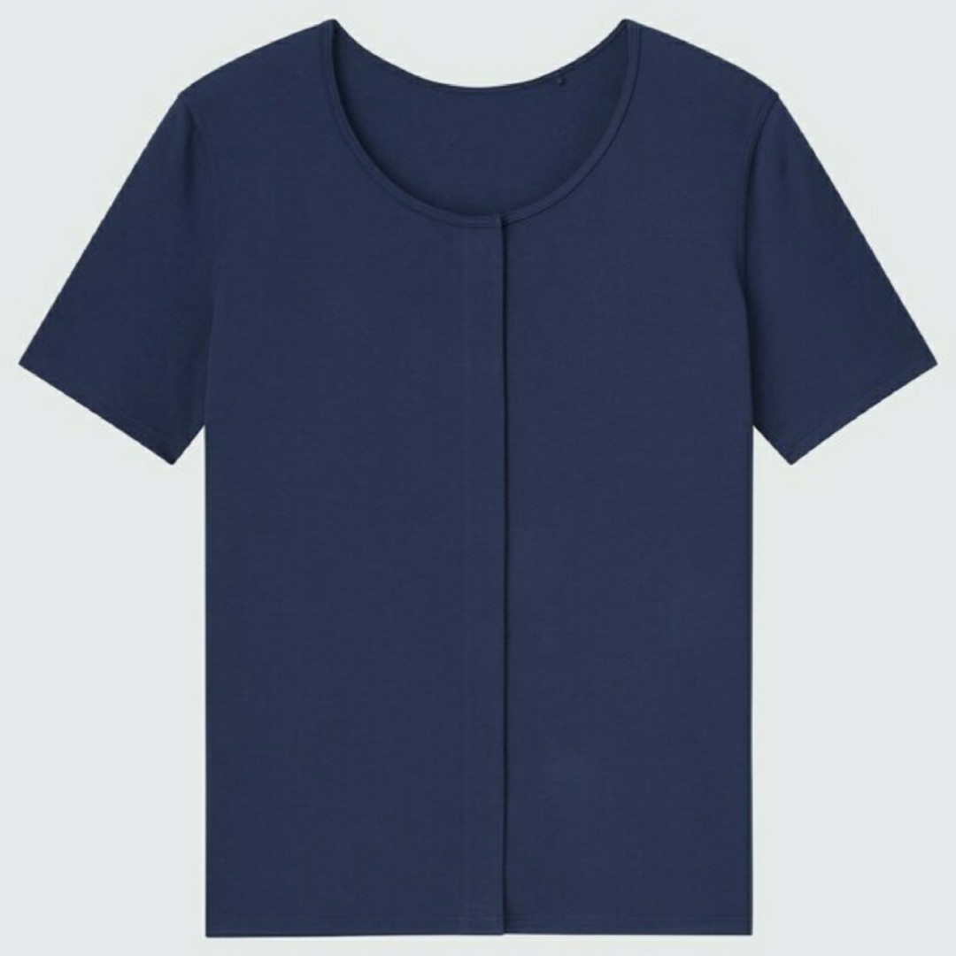 UNIQLO(ユニクロ)のユニクロ L★コットン前あきUネックT★半袖★前開き 肌着 インナー★2枚セット レディースのトップス(Tシャツ(半袖/袖なし))の商品写真