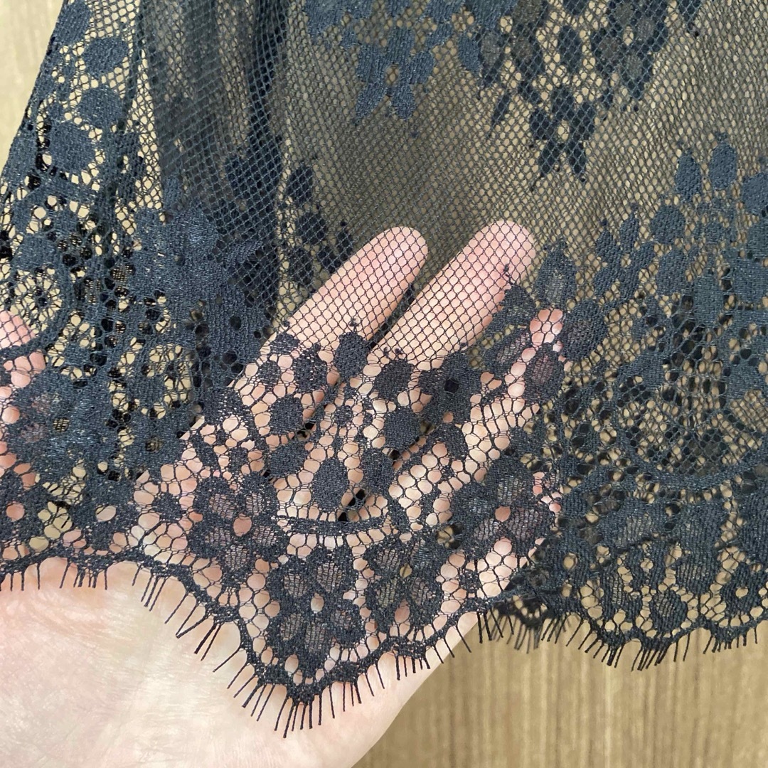 シースルー レース刺繍トップス 黒 ブラック レディースのトップス(シャツ/ブラウス(長袖/七分))の商品写真