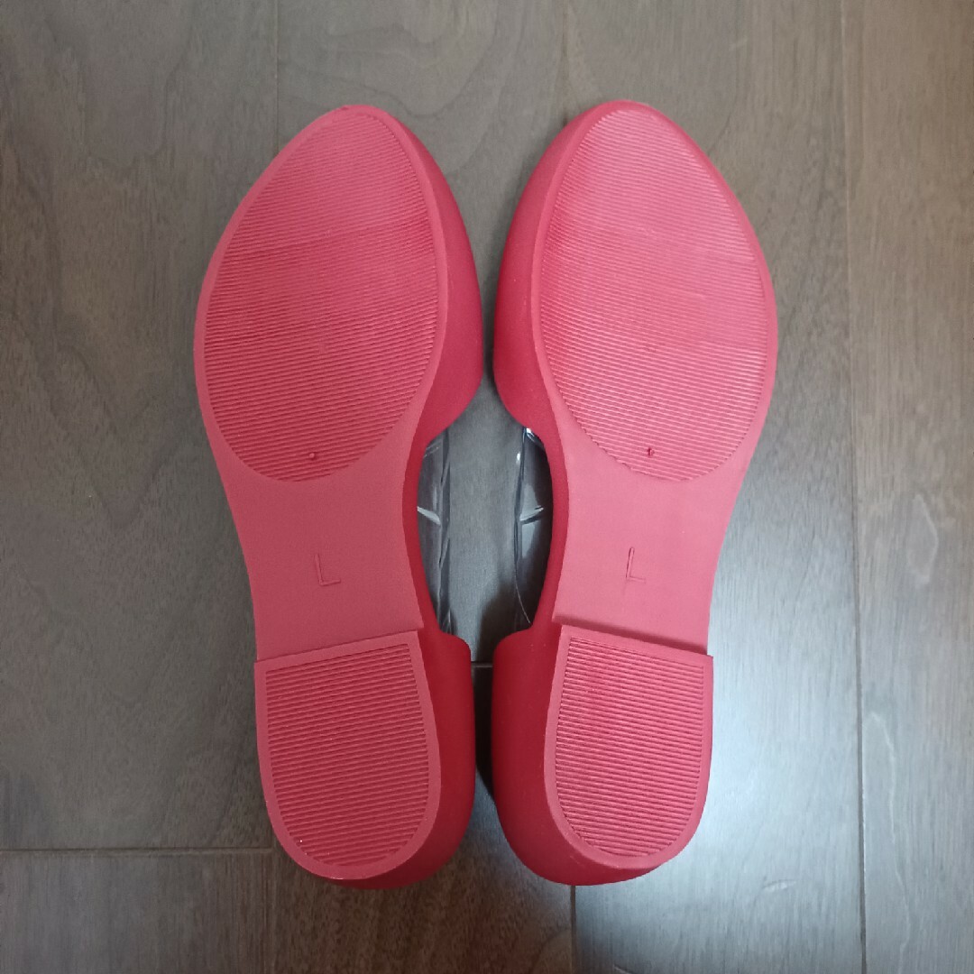 サイドオープン　リボンラバーパンプス　レインパンプス　Lサイズ　レッド レディースの靴/シューズ(ハイヒール/パンプス)の商品写真