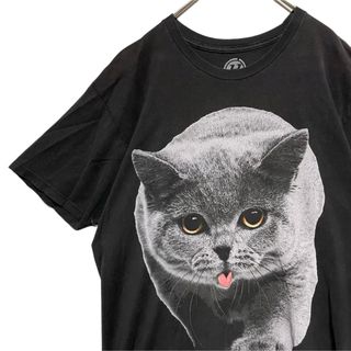 アニマルプリント 古着 メキシコ製 猫 CAT Tシャツ L ブラック(Tシャツ/カットソー(半袖/袖なし))