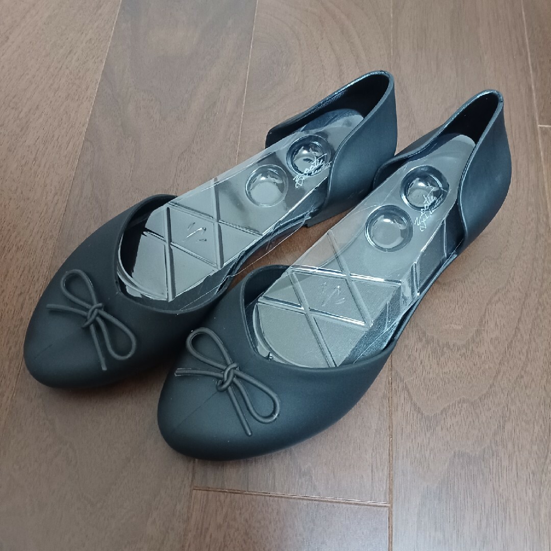 サイドオープン　リボンラバーパンプス　レインパンプス　Lサイズ　ブラック レディースの靴/シューズ(ハイヒール/パンプス)の商品写真
