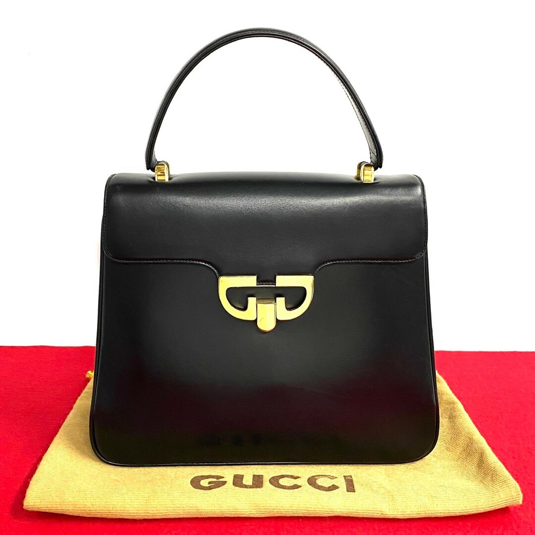 Gucci(グッチ)のほぼ 未使用 極 美品 希少 GUCCI グッチ オールドグッチ ヴィンテージ レザー ブラック ハンドバッグ 76584 レディースのバッグ(ハンドバッグ)の商品写真