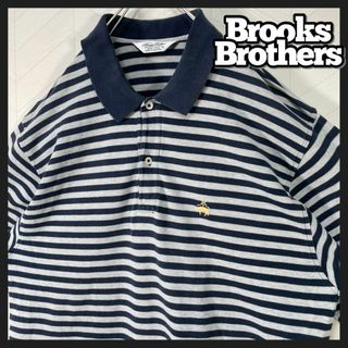 ブルックスブラザース(Brooks Brothers)のブルックスブラザーズ ポロシャツ ボーダー 刺繍ロゴ 半袖 オーバーサイズ 古着(ポロシャツ)