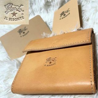 【美品】IL BISONTE イルビゾンテ 三つ折り財布 ヌメ革 型押し レザー