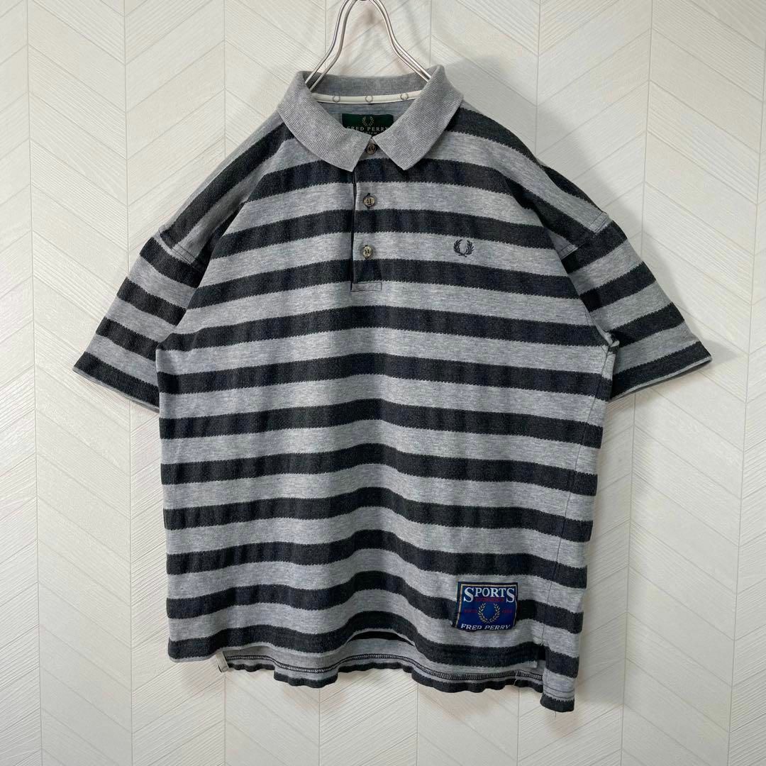 FRED PERRY(フレッドペリー)の希少 90s フレッドペリー ボーダー ポロシャツ 半袖 刺繍ロゴ ヴィンテージ メンズのトップス(ポロシャツ)の商品写真