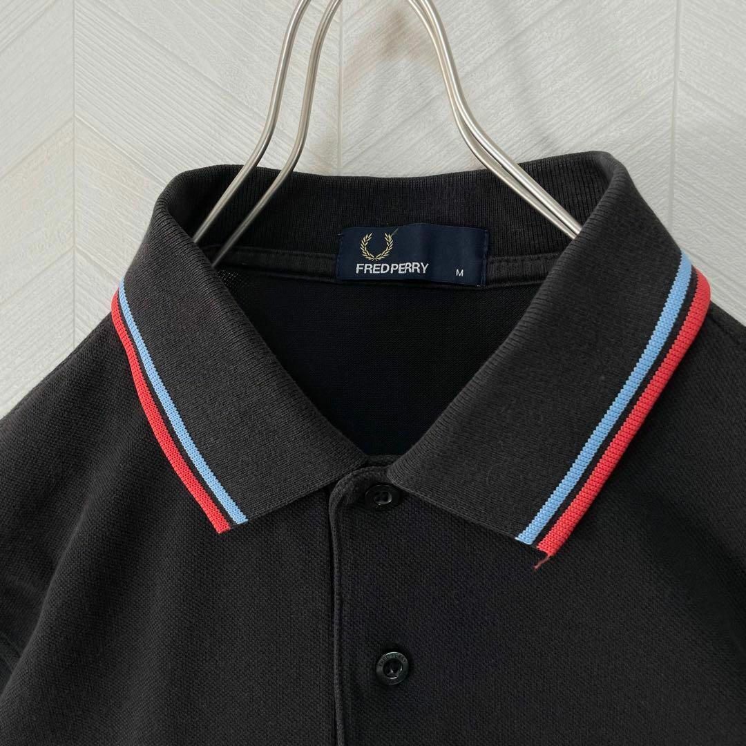 FRED PERRY(フレッドペリー)のフレッドペリー M12 ポロシャツ 半袖 ライン 刺繍ロゴ 好配色 ブラック M メンズのトップス(ポロシャツ)の商品写真