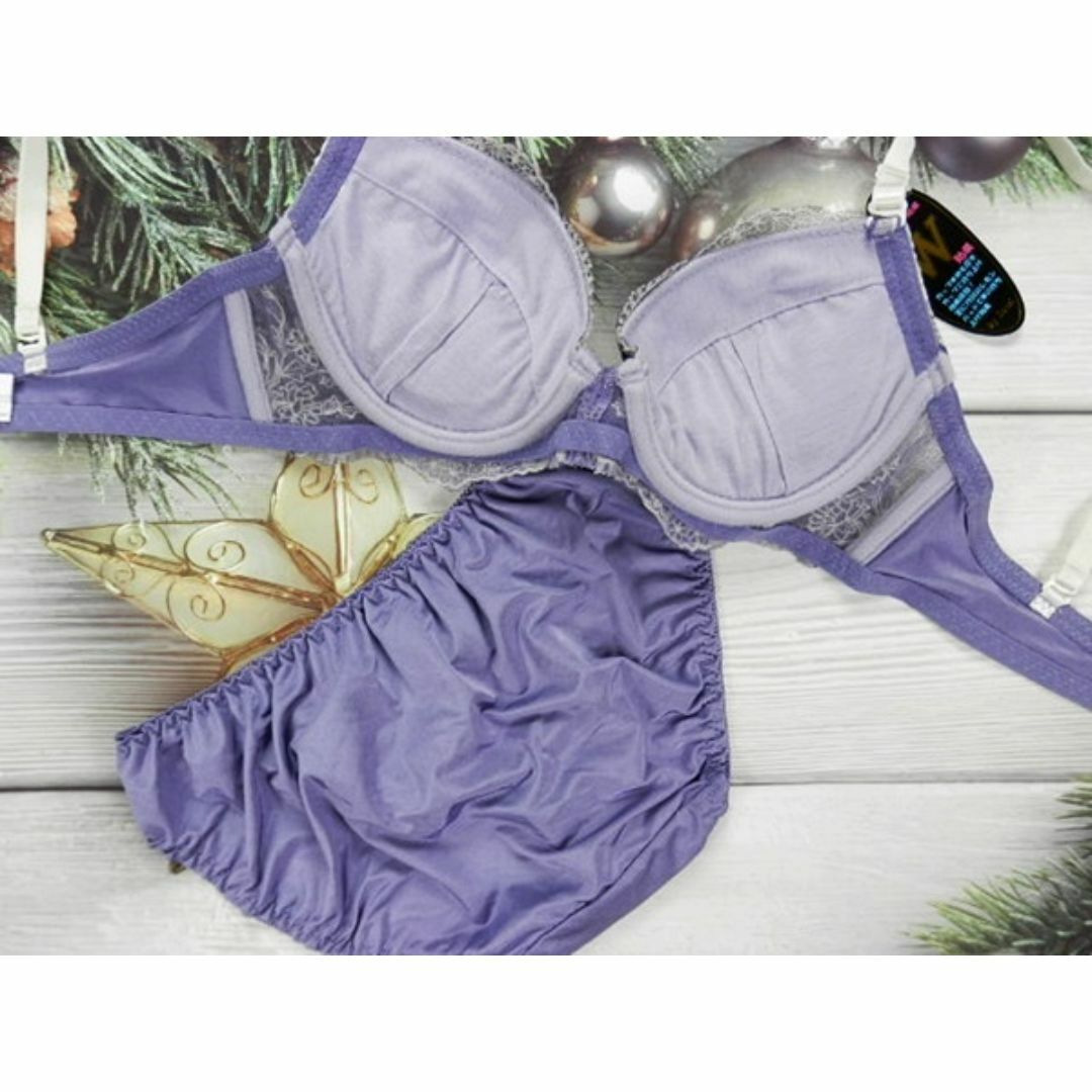 PS28 B70/M ブラ＆ショーツセット 紫系 リーフ刺繍 ドレープ レディースの下着/アンダーウェア(ブラ&ショーツセット)の商品写真