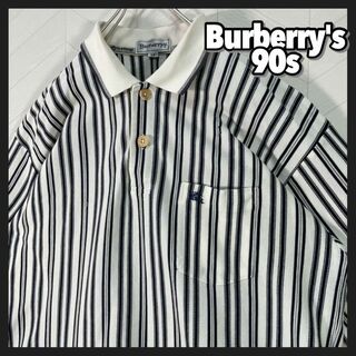 バーバリー(BURBERRY)の90s Burberry's ポロシャツ 半袖 ストライプ 刺繍ロゴ ポケット(ポロシャツ)